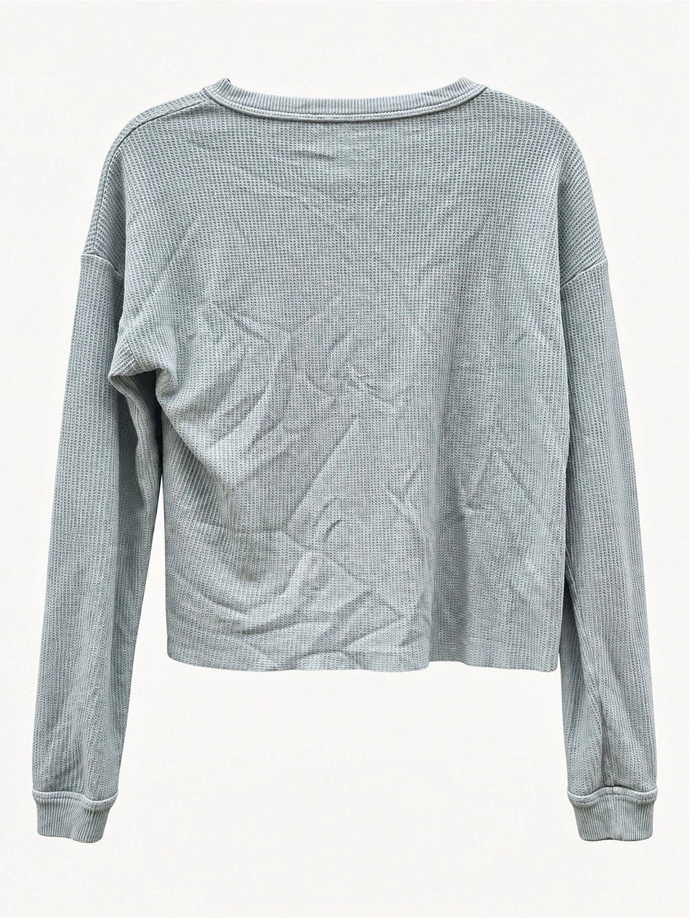 American Eagle XS Sage Green Waffle Knit Cropped Henley Top - Picture 2 of 5